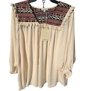 Jodifl Women's S Open Front Kimono Embroidered Tasseled‎ Accent 3/4 Sleeve NWT
